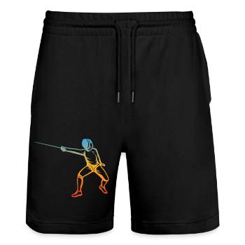 Fechter Zeichnung - Stanley/Stella Unisex Bio Joggingshorts Trainer  - Schwarz - Vorne - Nik (191cm) & Marisol (170cm)