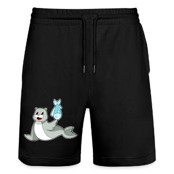 Poisson phoque - Short de jogging bio TRAINER Stanley/Stella unisexe - noir - Devant - Nik (191cm) & Marisol (170cm)