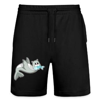 Poisson phoque - Short de jogging bio TRAINER Stanley/Stella unisexe - noir - Devant - Nik (191cm) & Marisol (170cm)