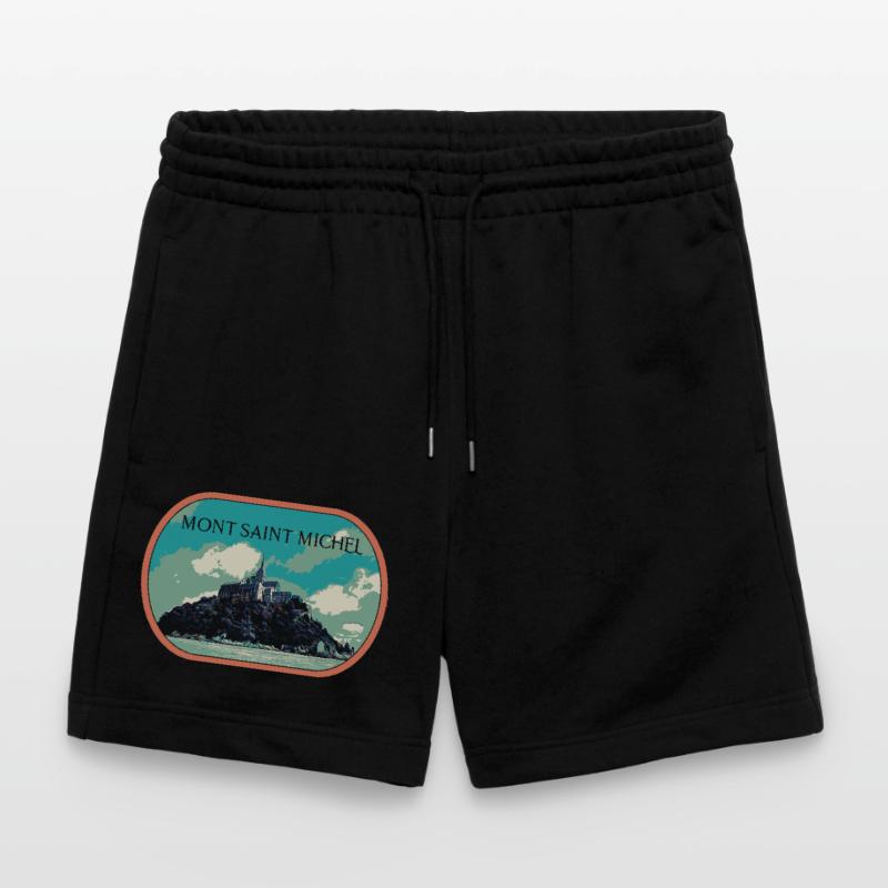 Illustration en bleu et vert du Mont Saint Michel Short de jogging bio TRAINER Stanley/Stella unisexe