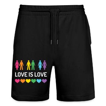 Mois de la fierté LGBT - Love is Love - Short de jogging bio TRAINER Stanley/Stella unisexe - noir - Devant - Nik (191cm) & Marisol (170cm)