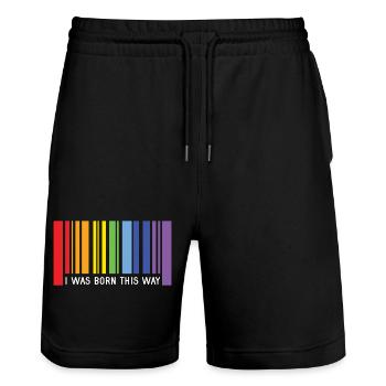 Mois de la fierté LGBT - Je suis né de cette façon - Short de jogging bio TRAINER Stanley/Stella unisexe - noir - Devant - Nik (191cm) & Marisol (170cm)
