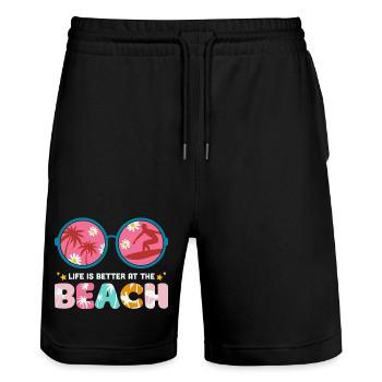 summer holidays, summer, hello summer - Stanley/Stella Trainer Unisex Organic Jogging Shorts - black - Front - Nik (191cm) & Marisol (170cm)