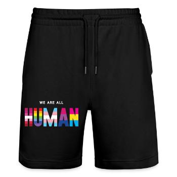 Pride Month LGBT - We Are All Human - Stanley/Stella Trainer Unisex Organic Jogging Shorts - black - Front - Nik (191cm) & Marisol (170cm)