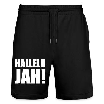 Hallelu Jah weiss - Stanley/Stella Unisex Bio Joggingshorts Trainer  - Schwarz - Vorne - Nik (191cm) & Marisol (170cm)