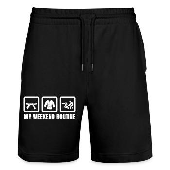 Judo Weekend - Stanley/Stella Trainer Unisex Organic Jogging Shorts - black - Front - Nik (191cm) & Marisol (170cm)