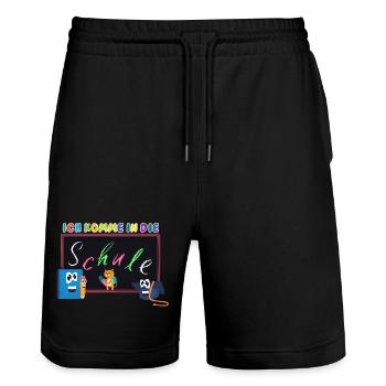 Ich komme in die Schule | Einschulung Schulanfang - Stanley/Stella Unisex Bio Joggingshorts Trainer  - Schwarz - Vorne - Nik (191cm) & Marisol (170cm)