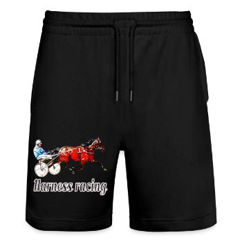 Traber Desgn mit Schrift - Stanley/Stella Unisex Bio Joggingshorts Trainer  - Schwarz - Vorne - Nik (191cm) & Marisol (170cm)