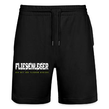Fliesenleger Design - Stanley/Stella Unisex Bio Joggingshorts Trainer  - Schwarz - Vorne - Nik (191cm) & Marisol (170cm)
