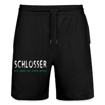 Schlosser Handwerker Design - Stanley/Stella Unisex Bio Joggingshorts Trainer  - Schwarz - Vorne - Nik (191cm) & Marisol (170cm)