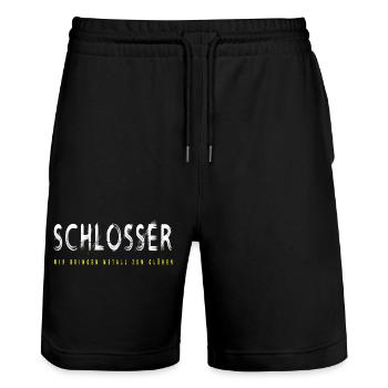 Schlosser Handwerker Design - Stanley/Stella Unisex Bio Joggingshorts Trainer  - Schwarz - Vorne - Nik (191cm) & Marisol (170cm)