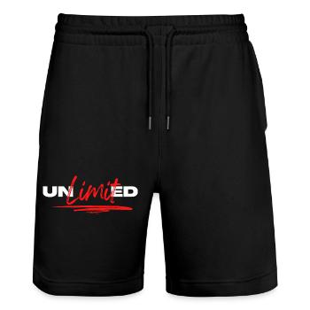 Unlimited', Motivation Sportive - Short de jogging bio TRAINER Stanley/Stella unisexe - noir - Devant - Nik (191cm) & Marisol (170cm)