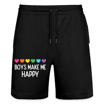 Pride Month LGBTQ - Boys Make Me Happy - Stanley/Stella Trainer Unisex Organic Jogging Shorts - black - Front - Nik (191cm) & Marisol (170cm)
