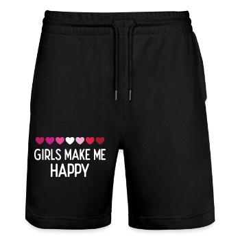 Pride Month LGBTQ - Girls Make Me Happy - Stanley/Stella Trainer Unisex Organic Jogging Shorts - black - Front - Nik (191cm) & Marisol (170cm)