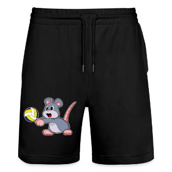 Maus Volleyballspieler Volleyball - Stanley/Stella Unisex Bio Joggingshorts Trainer  - Schwarz - Vorne - Nik (191cm) & Marisol (170cm)