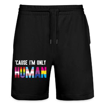Pride Month LGBT - Weil ich auch nur ein Mensch bin - Stanley/Stella Unisex Bio Joggingshorts Trainer  - Schwarz - Vorne - Nik (191cm) & Marisol (170cm)