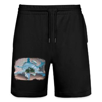 The dream of the island - Stanley/Stella Trainer Unisex Organic Jogging Shorts - black - Front - Nik (191cm) & Marisol (170cm)