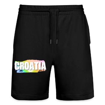 Croatia - Stanley/Stella Trainer Unisex Organic Jogging Shorts - black - Front - Nik (191cm) & Marisol (170cm)