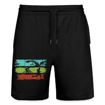 Rayures de triathlon Athletic Motion - Short de jogging bio TRAINER Stanley/Stella unisexe - noir - Devant - Nik (191cm) & Marisol (170cm)