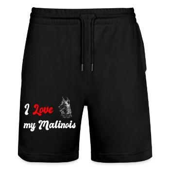 J'adore mon Malinois - Short de jogging bio TRAINER Stanley/Stella unisexe - noir - Devant - Nik (191cm) & Marisol (170cm)