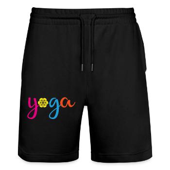 Yoga bunt Blume Lebensblume Flower of Life namaste - Stanley/Stella Unisex Bio Joggingshorts Trainer  - Schwarz - Vorne - Nik (191cm) & Marisol (170cm)