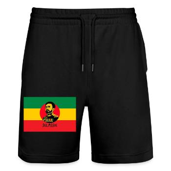 DRAPEAU REGGAE - HAILÉ SÉLASSIÉ - JAH RASTAFARI - Short de jogging bio TRAINER Stanley/Stella unisexe - noir - Devant - Nik (191cm) & Marisol (170cm)