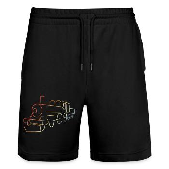 Steam locomotive drawing - Stanley/Stella Trainer Unisex Organic Jogging Shorts - black - Front - Nik (191cm) & Marisol (170cm)