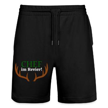 Chef im Revier - Stanley/Stella Unisex Bio Joggingshorts Trainer  - Schwarz - Vorne - Nik (191cm) & Marisol (170cm)