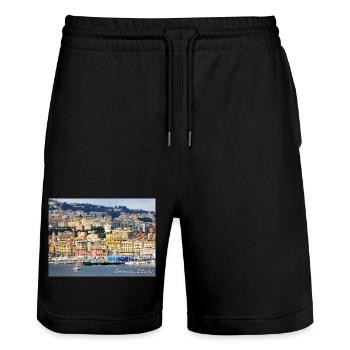 Gênes Italie – GÊNES Italie Port - Short de jogging bio TRAINER Stanley/Stella unisexe - noir - Devant - Nik (191cm) & Marisol (170cm)