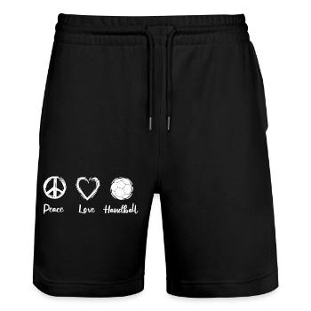 Peace Love Handball - Stanley/Stella Unisex Bio Joggingshorts Trainer  - Schwarz - Vorne - Nik (191cm) & Marisol (170cm)