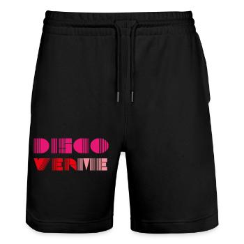 discover me - Geometrische Barcode Pink Typografie - Stanley/Stella Unisex Bio Joggingshorts Trainer  - Schwarz - Vorne - Nik (191cm) & Marisol (170cm)
