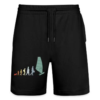 Vintage Windsurfer Evolution - Stanley/Stella Trainer Unisex Organic Jogging Shorts - black - Front - Nik (191cm) & Marisol (170cm)