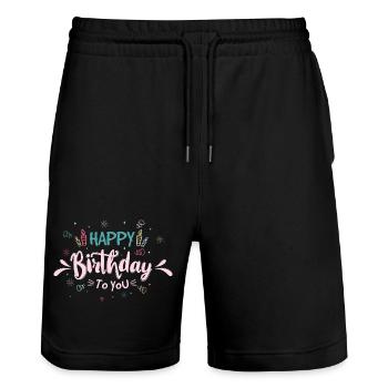 Playful Birthday Typography Celebration - Stanley/Stella Trainer Unisex Organic Jogging Shorts - black - Front - Nik (191cm) & Marisol (170cm)