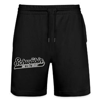 Stolze Schwäbin | Farben änderbar - Stanley/Stella Unisex Bio Joggingshorts Trainer  - Schwarz - Vorne - Nik (191cm) & Marisol (170cm)