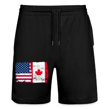 Stars and Maple Banner - Stanley/Stella Trainer Unisex Organic Jogging Shorts - black - Front - Nik (191cm) & Marisol (170cm)