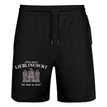 Ich denk an dich, Lieblingsort - Stanley/Stella Unisex Bio Joggingshorts Trainer  - Schwarz - Vorne - Nik (191cm) & Marisol (170cm)