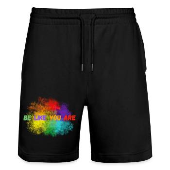 Bunte Farbexplosion mit Inspirational Text - Stanley/Stella Unisex Bio Joggingshorts Trainer  - Schwarz - Vorne - Nik (191cm) & Marisol (170cm)
