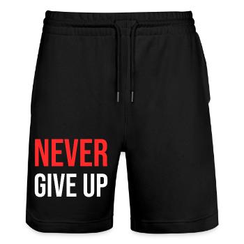 Never Give Up - Stanley/Stella Trainer Unisex Organic Jogging Shorts - black - Front - Nik (191cm) & Marisol (170cm)