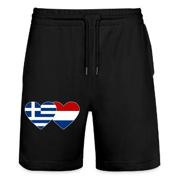 Greece Holland Flag Heart - Stanley/Stella Trainer Unisex Organic Jogging Shorts - black - Front - Nik (191cm) & Marisol (170cm)