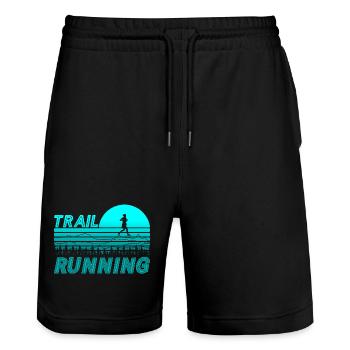 Trail running in the blue sunset with mountains - Stanley/Stella Trainer Unisex Organic Jogging Shorts - black - Front - Nik (191cm) & Marisol (170cm)