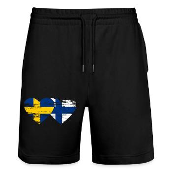 Suède Finlande Drapeau Coeur utilisé - Short de jogging bio TRAINER Stanley/Stella unisexe - noir - Devant - Nik (191cm) & Marisol (170cm)