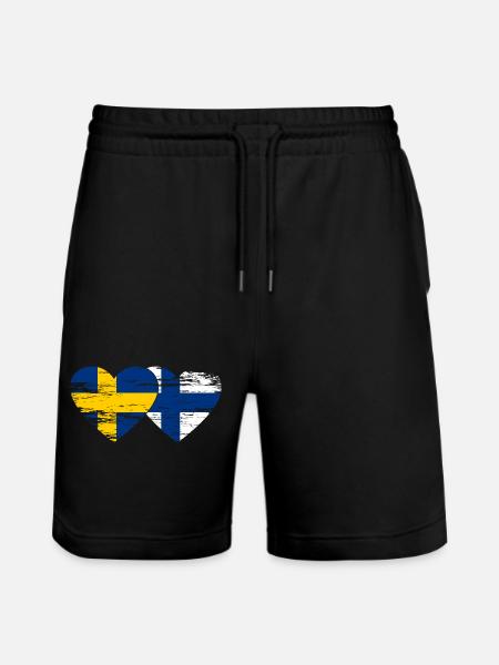 Sweden Finland Flag Heart used - Stanley/Stella Trainer Unisex Organic Jogging Shorts - black