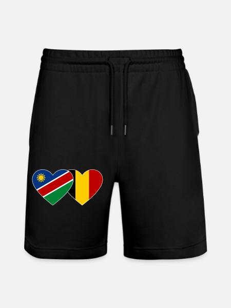 Namibia Belgium Flag Heart - Stanley/Stella Trainer Unisex Organic Jogging Shorts - black