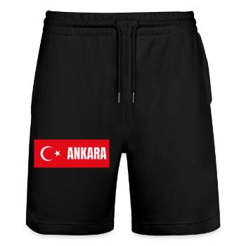 Ankara City in Turkish Flag - Stanley/Stella Trainer Unisex Organic Jogging Shorts - black - Front - Nik (191cm) & Marisol (170cm)