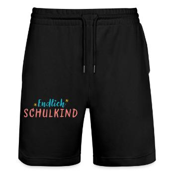 Endlich Schulkind - Stanley/Stella Unisex Bio Joggingshorts Trainer  - Schwarz - Vorne - Nik (191cm) & Marisol (170cm)