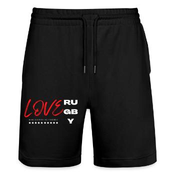 love rugby- J'aime le rugby - Rugby is life - Short de jogging bio TRAINER Stanley/Stella unisexe - noir - Devant - Nik (191cm) & Marisol (170cm)