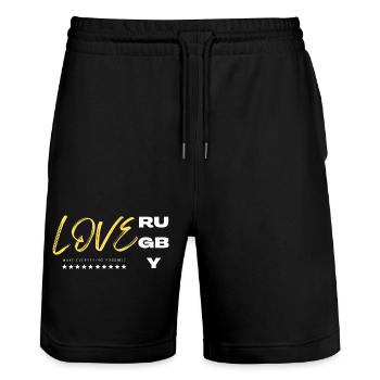 Love rugby yellow - Short de jogging bio TRAINER Stanley/Stella unisexe - noir - Devant - Nik (191cm) & Marisol (170cm)