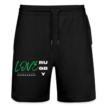 Love rugby green - Short de jogging bio TRAINER Stanley/Stella unisexe - noir - Devant - Nik (191cm) & Marisol (170cm)