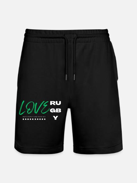 Love rugby green - Stanley/Stella Trainer Unisex Organic Jogging Shorts - black