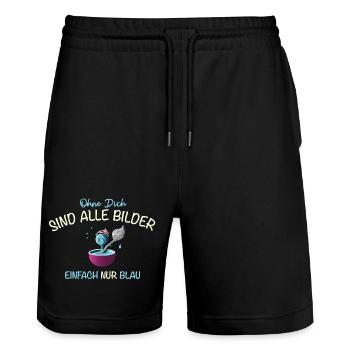 Ohne Dich sind alle Bilder blau, Freundschaft - Stanley/Stella Unisex Bio Joggingshorts Trainer  - Schwarz - Vorne - Nik (191cm) & Marisol (170cm)